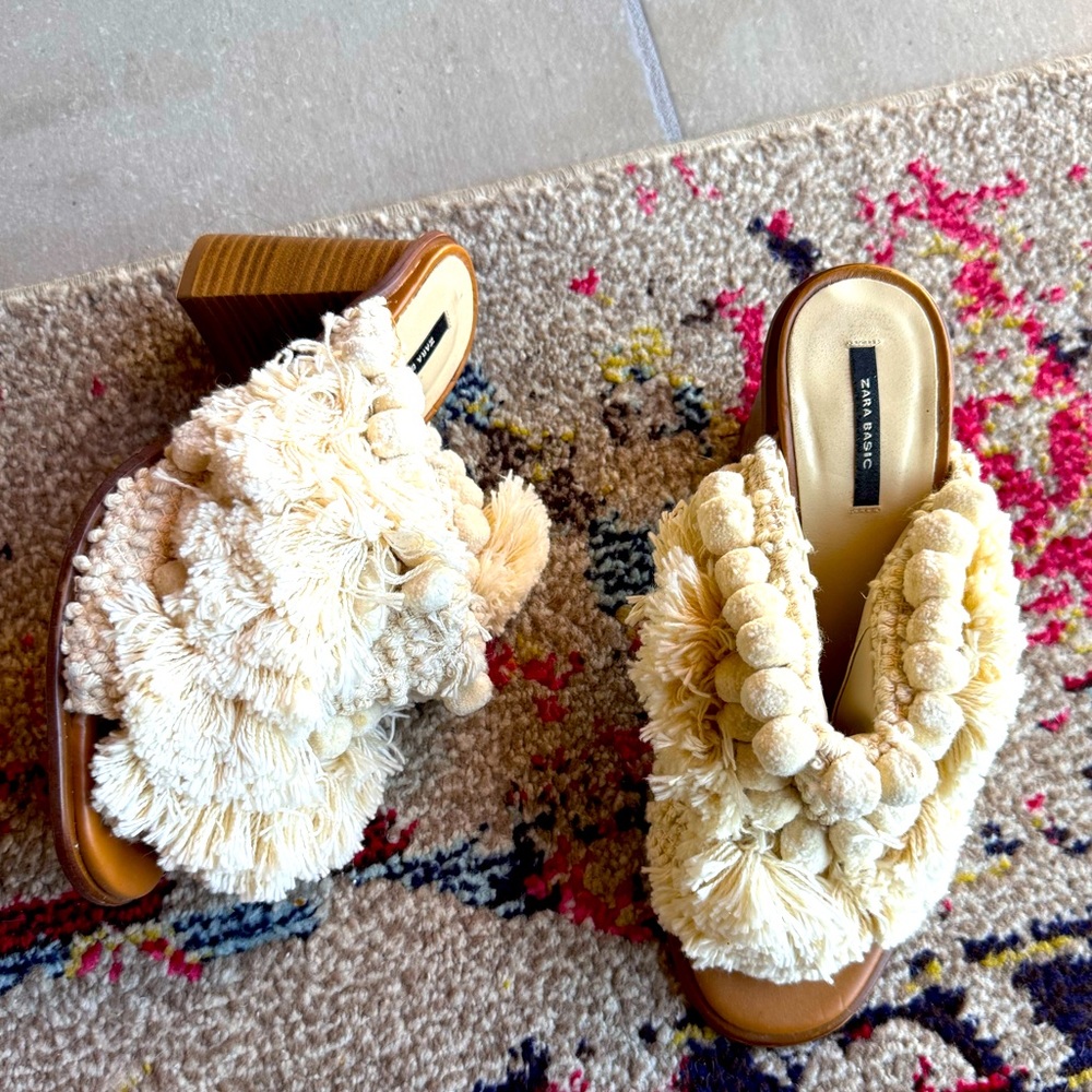 Zara shag pompom mules